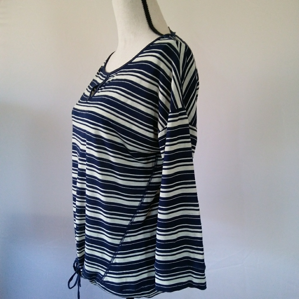 Talbot's Navy Blue Striped Drawstring Top - Picture 3 of 7